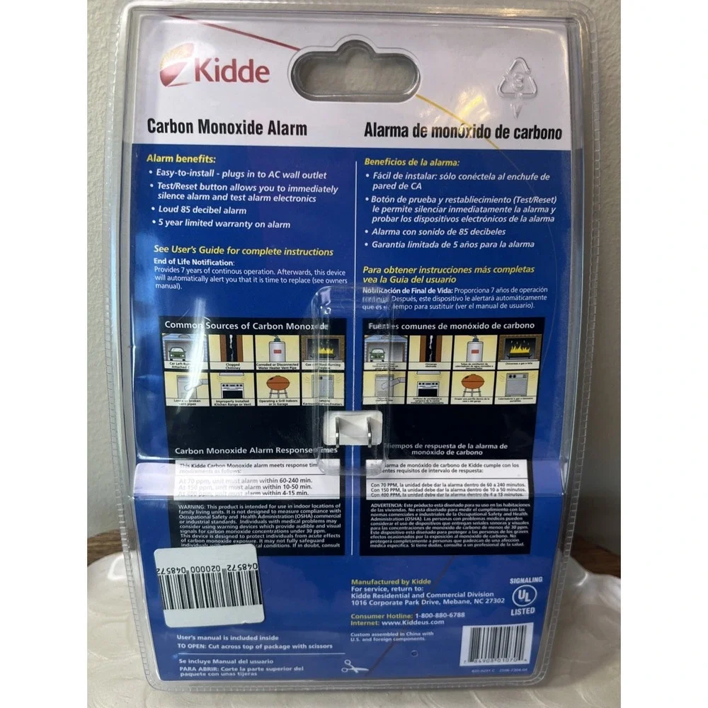 Kidde KN-COB-DP-H Carbon Monoxide‎ Alarm AC Plug In Detector New Sealed